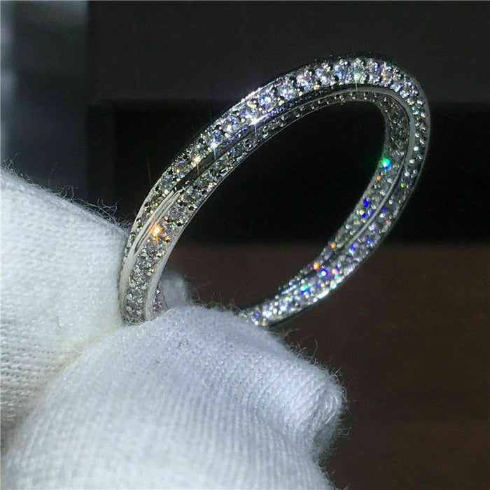 Slim Double-Row Clear Stone Eternity Band In Silver Tone