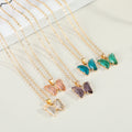 Gold Tone Faceted Butterfly Crystal Pendant Necklaces in Four Colors view 2