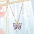 Gold Tone Faceted Butterfly Crystal Pendant Necklaces in Four Colors view 1