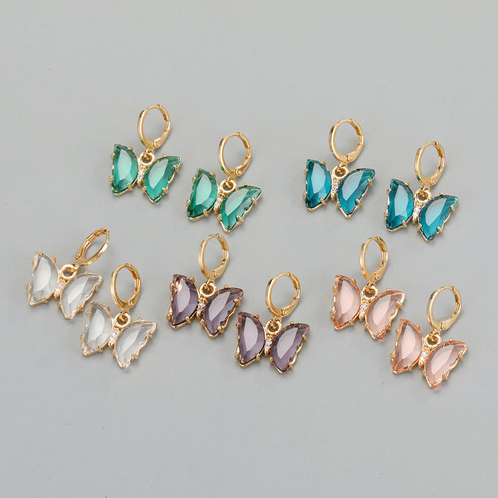 Gold Tone Faceted Butterfly Huggie Drop Earrings in Four Colors