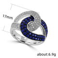 Blue and Clear Interlocking Heart Ring in Silver Tone view 2