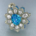 Blue Heart Stone Floral Cluster Ring in Silver Tone view 1