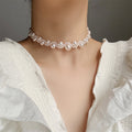 White Multi Strand Graduated Faux Pearl Choker Necklace view 1