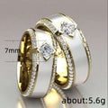 Gold Tone White Enamel Double Band Square Crystal Ring view 5