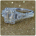 Silver Tone Square Center Ring With Clear Stone Shoulders view 1