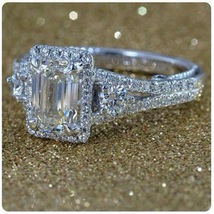 Silver Tone Square Center Ring With Clear Stone Shoulders