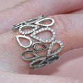 Silver Tone Openwork Teardrop Ring With Clear Stone Accents view 3