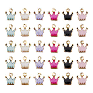 Enamel Crown Charms 10 mm with Gold-Tone Alloy Frame, 6 Colors