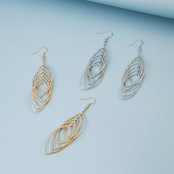 Layered Open Leaf Long Hook Earrings in Two Finishes