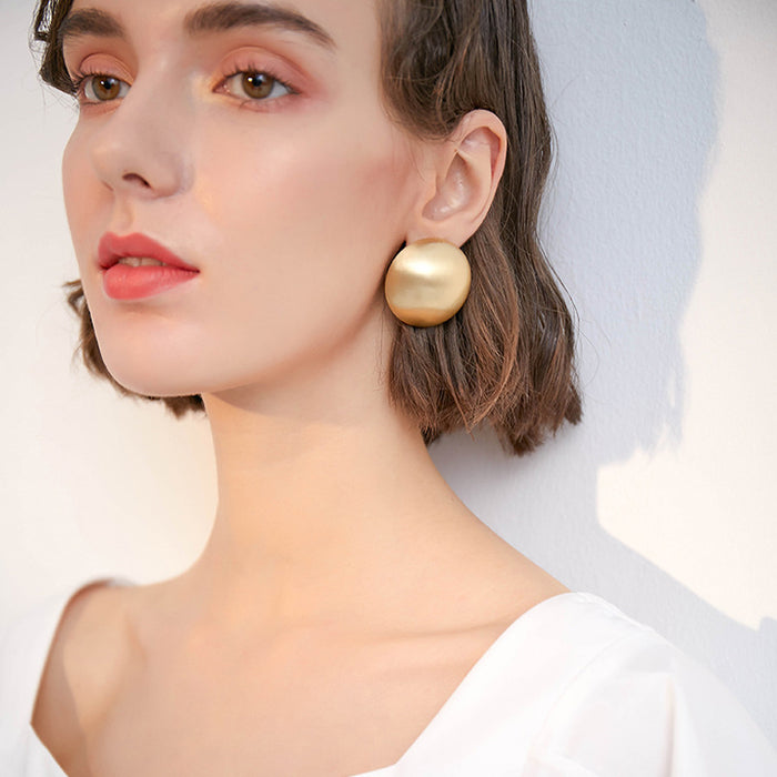 Matte Gold Dome Stud Earrings with Sculpted Polished Metal Details