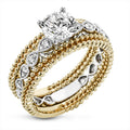 Two-Tone Three-Band Crystal Ring Set With Round Center view 1