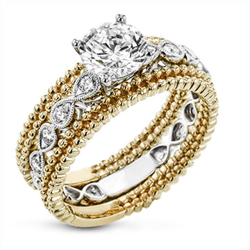Two-Tone Three-Band Crystal Ring Set With Round Center