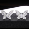 Crystal Butterfly Stud Earrings in Silver Tone Polished Metal Earrings view 5