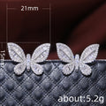 Crystal Butterfly Stud Earrings in Silver Tone Polished Metal Earrings view 4
