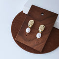 Gold Hammered Plate Freshwater Pearl Drop Earrings view 1