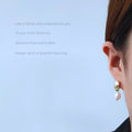 Gold Hammered Plate Freshwater Pearl Drop Earrings view 2