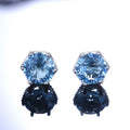 Blue Hexagon CZ Stud Earrings Silver Micro-Set Frame Pair view 4