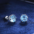 Blue Hexagon CZ Stud Earrings Silver Micro-Set Frame Pair view 2