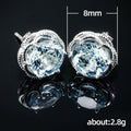 Blue Hexagon CZ Stud Earrings Silver Micro-Set Frame Pair view 5