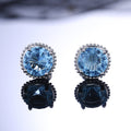 Blue Cushion CZ Stud Earrings Silver Beaded Border Pair view 4