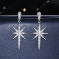Silver Tone Eight Point Star Drop Earrings with Clear Stones view 4