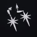 Silver Tone Eight Point Star Drop Earrings with Clear Stones view 3