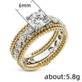 Two-Tone Three-Band Crystal Ring Set With Round Center view 2