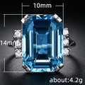 Oversized Aqua Rectangular Solitaire Cluster Ring In Silver Tone view 5