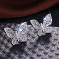 Crystal Butterfly Stud Earrings in Silver Tone Polished Metal Earrings view 2