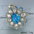 Blue Heart Stone Floral Cluster Ring in Silver Tone view 2