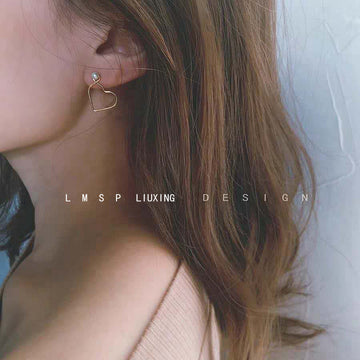 Open Heart Outline Pearl Stud Earrings Gold Silver