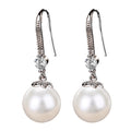 Silver Tone White Pearl Drop Hook Earrings Crystal Accent view 4