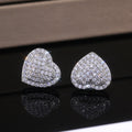 Gold and Silver Tone Pave Clear Heart Stud Earrings view 1