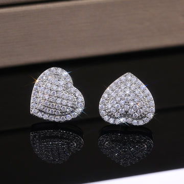 Gold and Silver Tone Pave Clear Heart Stud Earrings