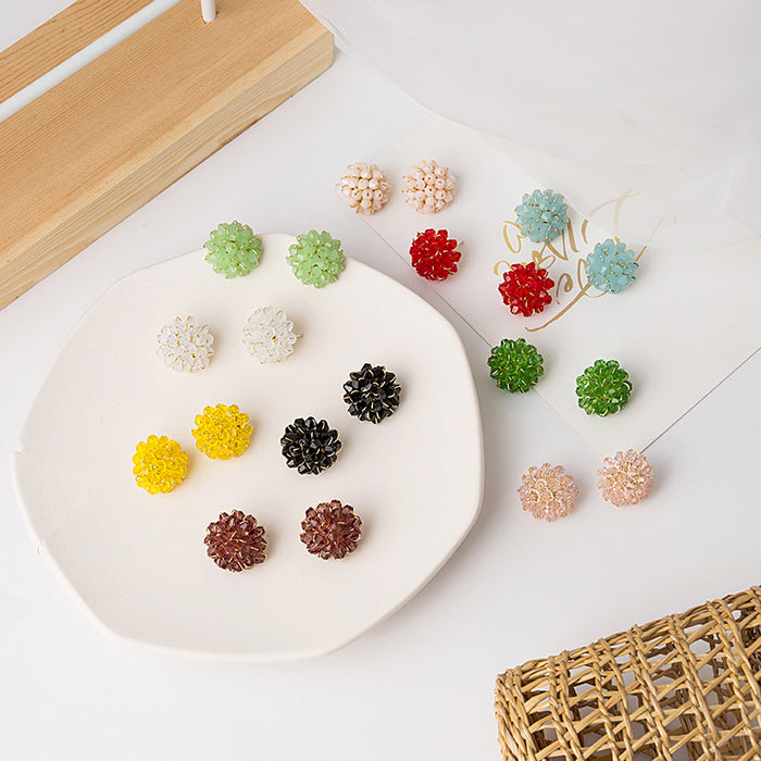 Faceted Petal Cluster Flower Statement Stud Earrings