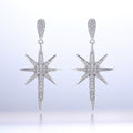 Silver Tone Eight Point Star Drop Earrings with Clear Stones view 2