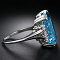 Oversized Aqua Rectangular Solitaire Cluster Ring In Silver Tone view 3