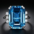 Oversized Aqua Rectangular Solitaire Cluster Ring In Silver Tone view 1