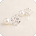 Silver Rose Filigree and Pearl Look Dangle Stud Earrings view 5
