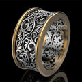 Two Tone Gold Silver Openwork Scroll Filigree Ring Sizes 6-10 view 1