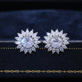 Sunburst Floral Pavé Stone Stud Earrings in Silver Tone view 2