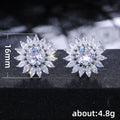 Sunburst Floral Pavé Stone Stud Earrings in Silver Tone view 5