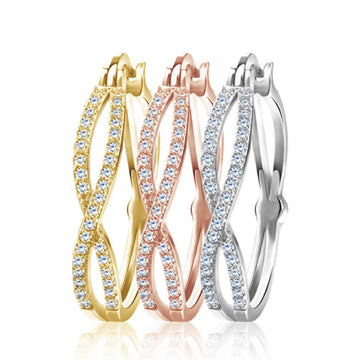 Twisted Crystal Hoop Earrings in Three Metal Tones