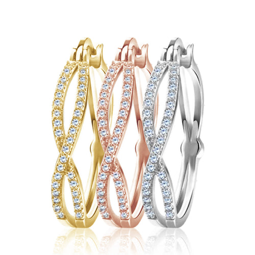 Twisted Crystal Hoop Earrings in Three Metal Tones front view