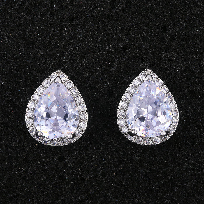 Silver Tone Teardrop Crystal Pavé Halo Stud Earrings