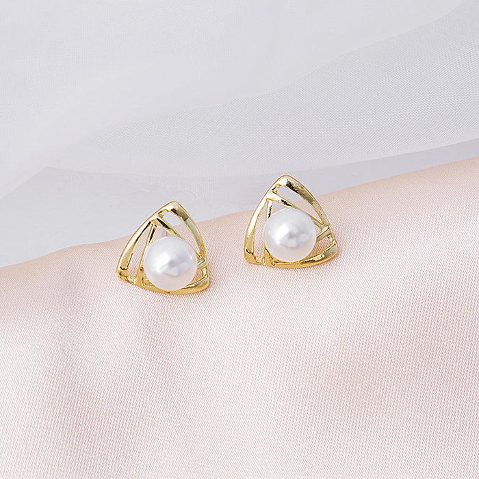 Triangle Pearl Look Stud and Clip-On Dangle Earrings