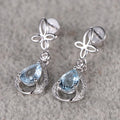 Silver Tone Blue Teardrop Crystal Flower Drop Earrings view 3