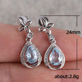 Silver Tone Blue Teardrop Crystal Flower Drop Earrings view 5