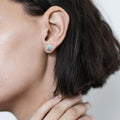 Square Double-Halo Clear Stone Stud Earrings In Silver Tone view 2