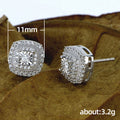 Square Double-Halo Clear Stone Stud Earrings In Silver Tone view 5